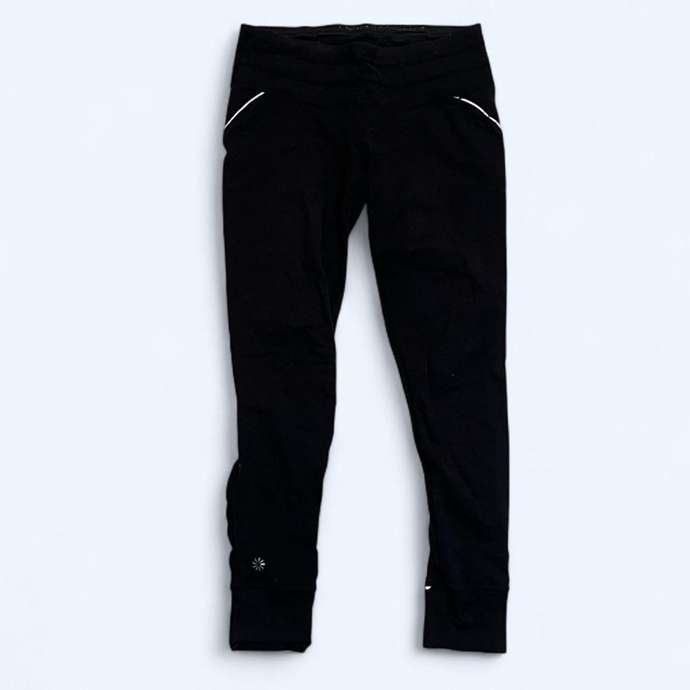 Athleta Small Black Leggings with Mesh Panels & Reflective Accents